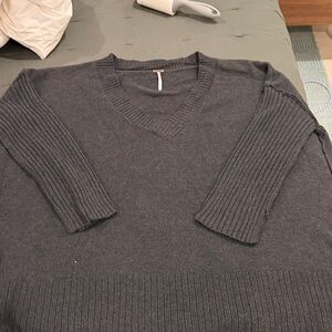Free People Charcoal V-Neck Sweater